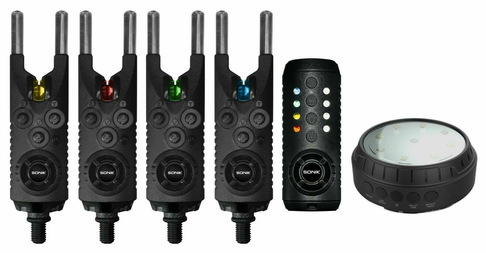Sonik Gizmo 4 Alarm + Receiver Set + Bivvy Lamp 4 Rod Set - HC0005